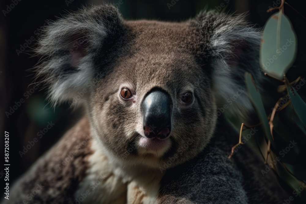 Naklejka premium Koala perched on a tree branch in a natural setting. Generative AI