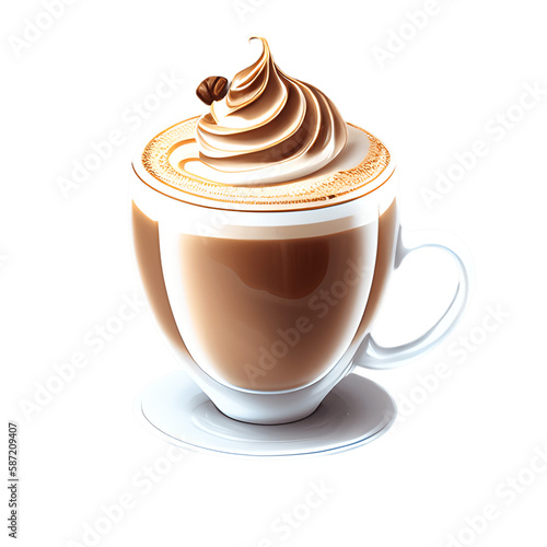Cappuccino cup isolated on transparent background. Generative AI