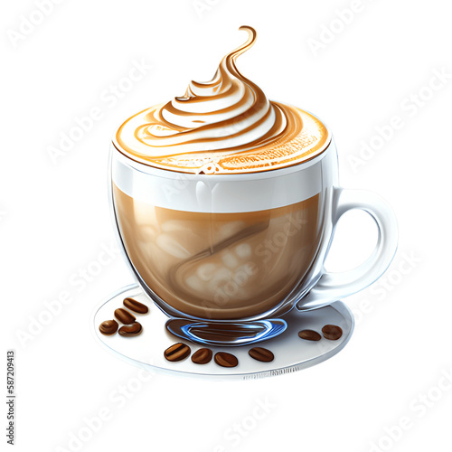 Cappuccino cup isolated on transparent background. Generative AI