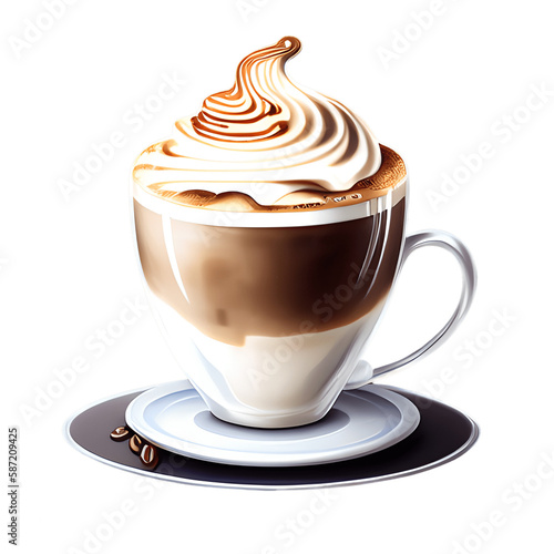Cappuccino cup isolated on transparent background. Generative AI