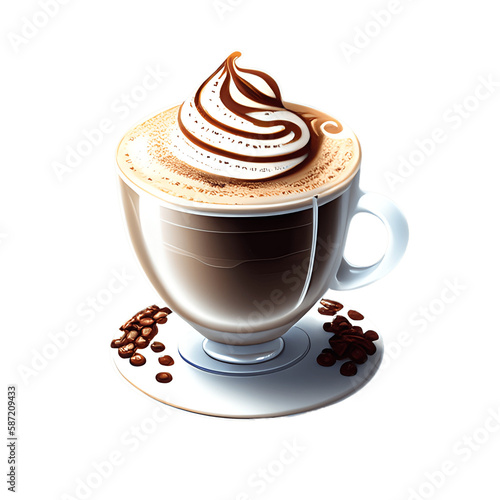 Cappuccino cup isolated on transparent background. Generative AI