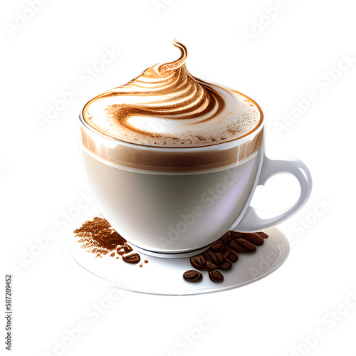 Cappuccino cup isolated on transparent background. Generative AI