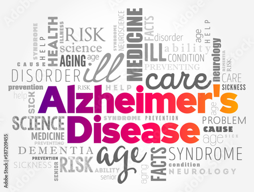 Alzheimer's Disease is a neurodegenerative disease that usually starts slowly and progressively worsens, word cloud concept background