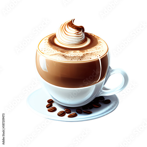 Cappuccino cup isolated on transparent background. Generative AI