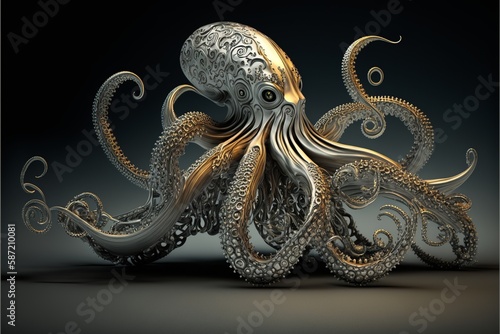 silver octopus on black background