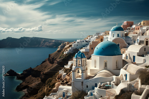White Orthodox Church and Azure Sea Panorama (AI Generated)