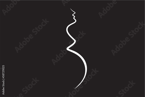 pregnant women show one line art on black background, silhouette of a woman