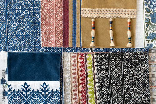 Mood board with fabric and trim samples