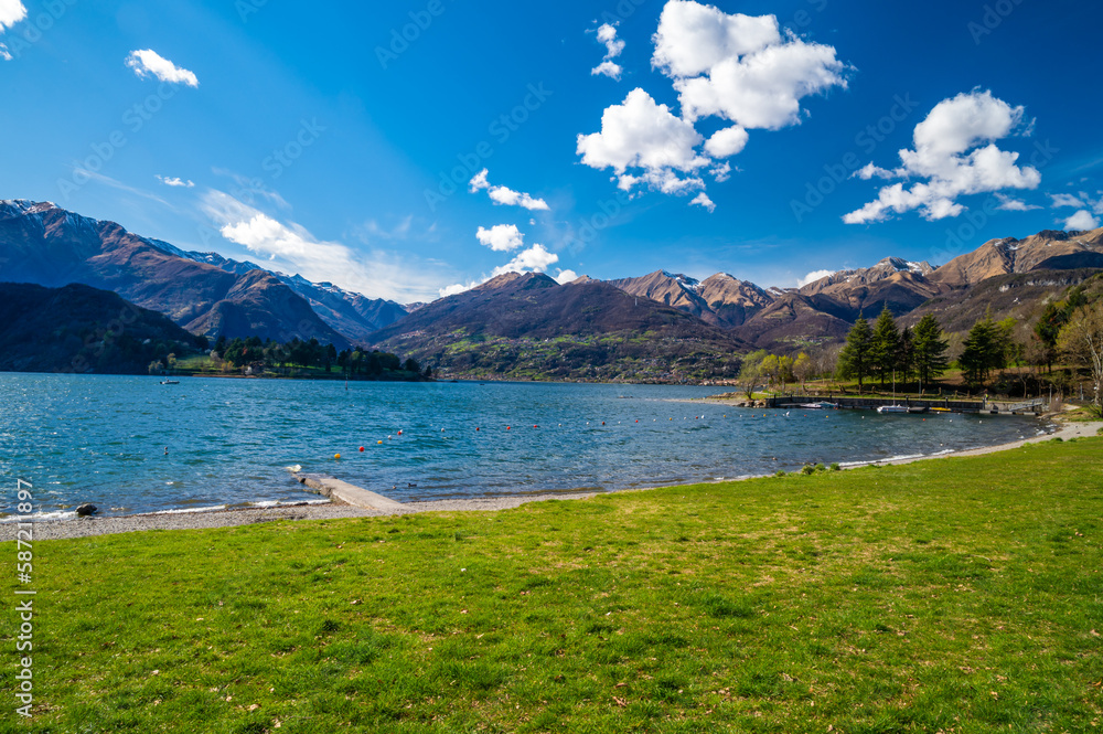 A view of Lake Como, photographed from Colico, on the Lecco side of the lake.
