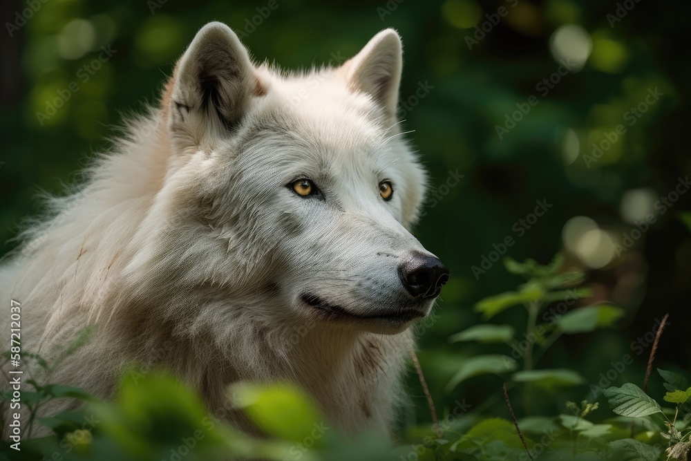 An Arctic Wolf alone in the summer. Generative AI An Arctic Wolf alone in the summer. Generative AI