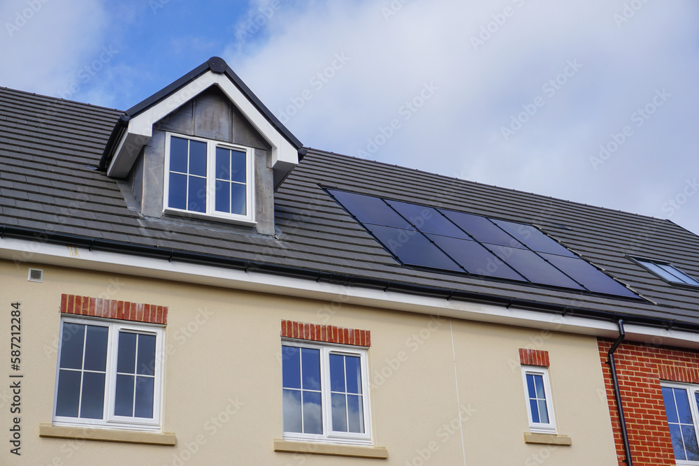 new housing roof top with solar panels. residential homes in city. property market image new housing roof top with solar panels. residential homes in city. property market image