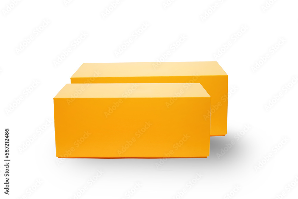 Two yellow carton box mockups on yellow background Two yellow carton box mockups on yellow background