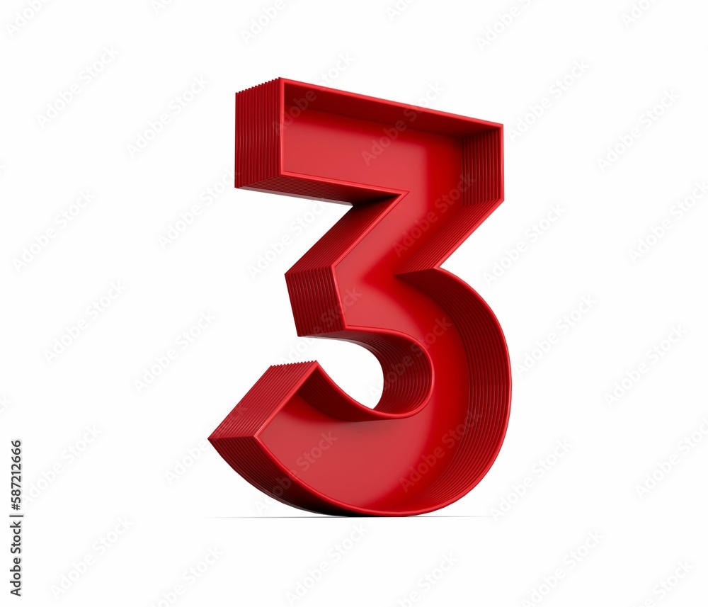 3d rendering of the red number 3 isolated on the empty white background 3d rendering of the red number 3 isolated on the empty white background