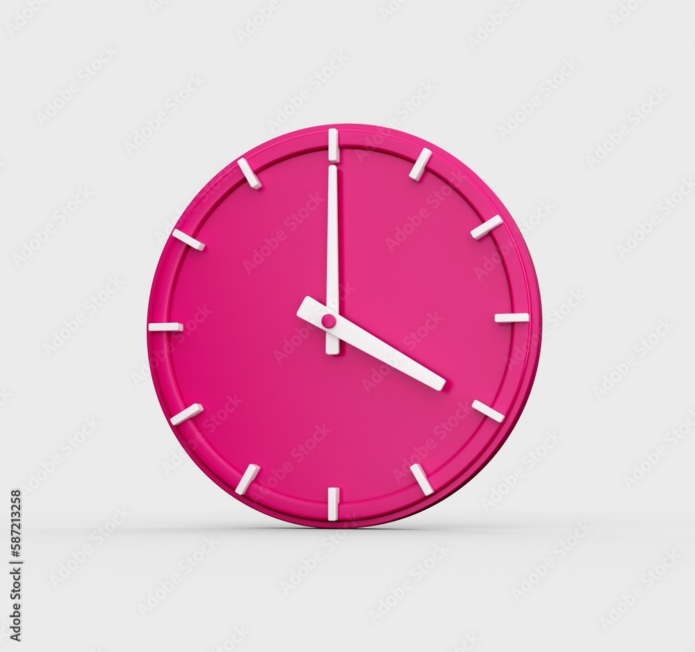 3D render of a pink wall clock showing the time 4 o'clock isolated on a white background 3D render of a pink wall clock showing the time 4 o'clock isolated on a white background