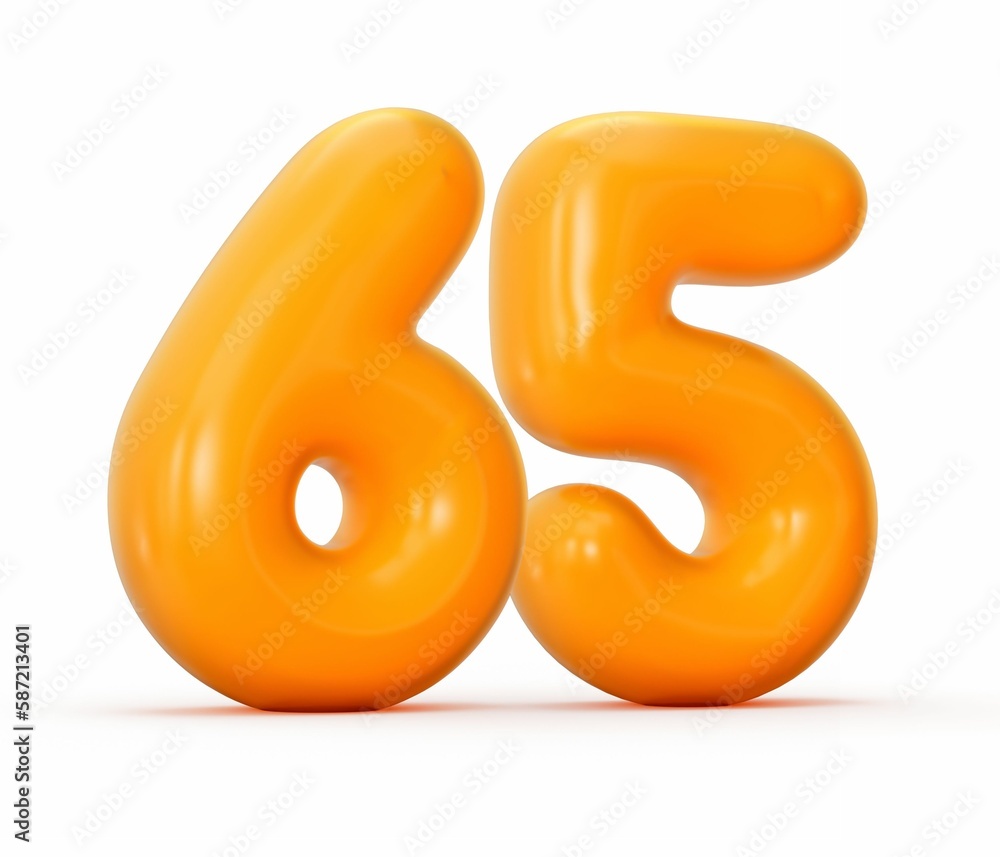 3D rendering of glossy orange jelly number 65 isolated on white background 3D rendering of glossy orange jelly number 65 isolated on white background
