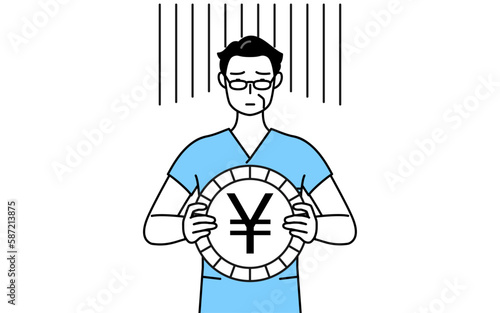 為替差損や円安のイメージ、中年・シニア男性看護師、理学療法士、作業療法士、言語聴覚士、看護助手