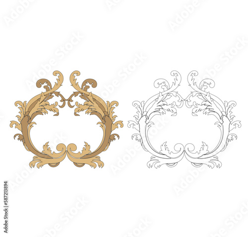 ANCIENT HERALDIC EMBLEM OF GOLD DECORATED IN BAROQUE STYLE DECORATIVE ELEGANCE LUXURY PATTERNS GOLD STOCK ILLUSTRATION