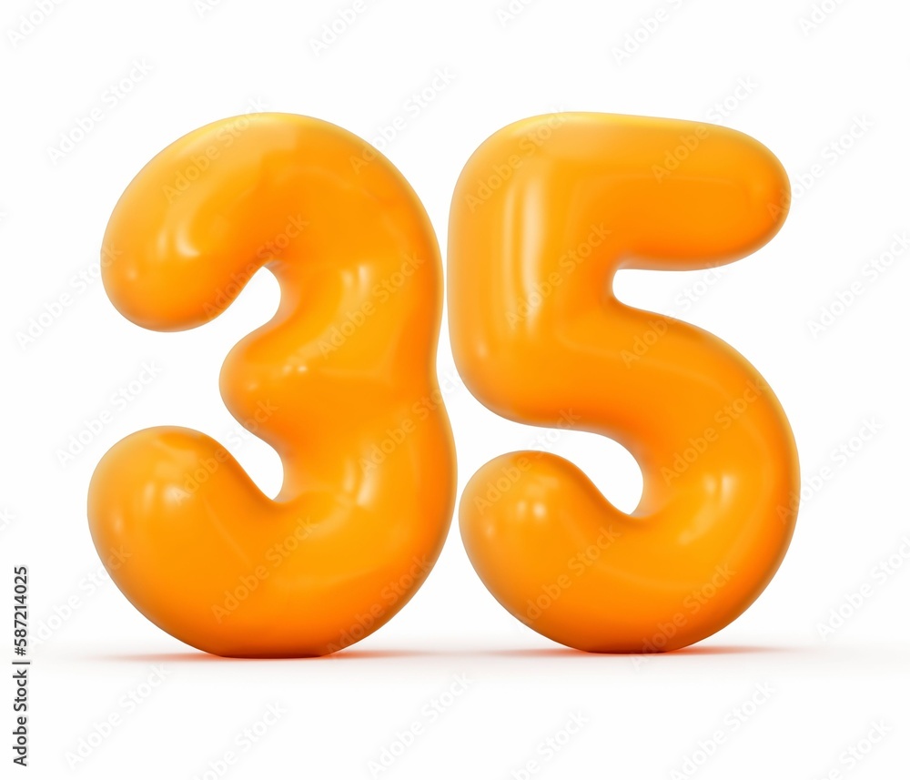 3D illustration of a Glossy orange jelly number 35 isolated on a white background 3D illustration of a Glossy orange jelly number 35 isolated on a white background