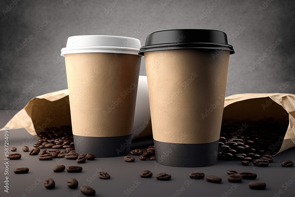 Coffee in a single cup and coffee beans. Coffee in a single cup and coffee beans.