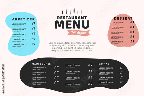 Aesthetic Boho Shapes Restaurant Menu Bon Appetit Vector Design