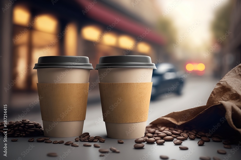 Coffee in a single cup and coffee beans. Coffee in a single cup and coffee beans.