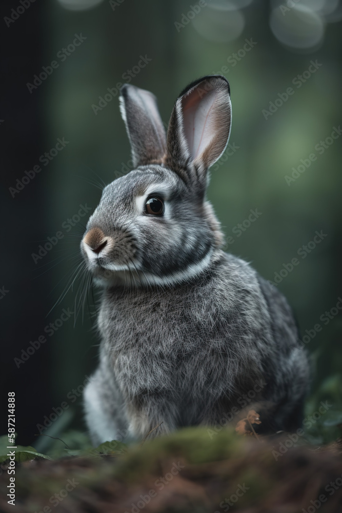 rabbit in the grass, spring, forest, dark, grey rabbit in the grass, spring, forest, dark, grey