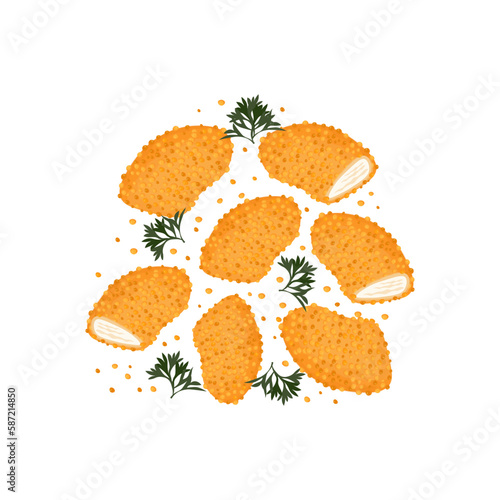Fast Food Chicken Nuggets Illustration Logo With Crispy Crumbs
