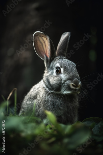 rabbit in the grass  spring  forest  dark  grey