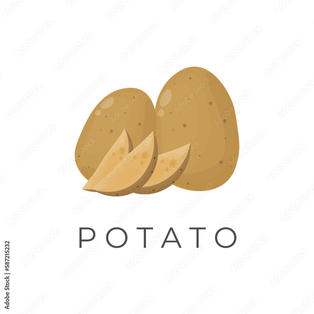 Cut And Whole Fresh Potato Root Vector Illustration Logo Cut And Whole Fresh Potato Root Vector Illustration Logo