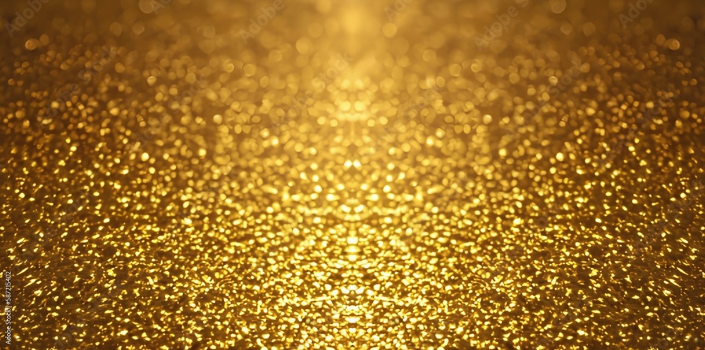 Glittering gold surface closeup defocus textured background. Symmetrical shimmer illustration for holiday decor.