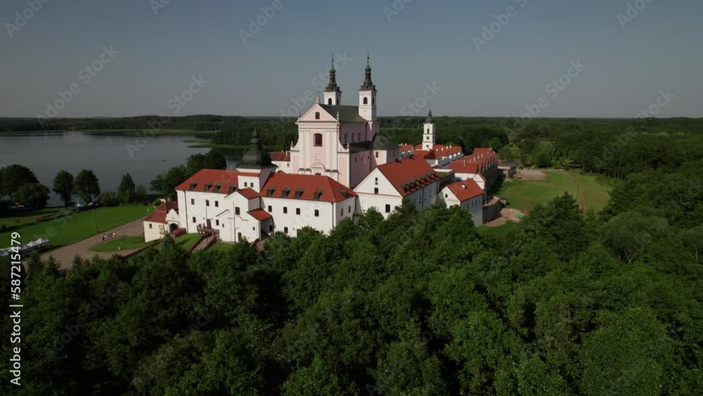 Church and monastery in Wigry on a sunny day. View from above. Podlaskie, Poland Church and monastery in Wigry on a sunny day. View from above. Podlaskie, Poland