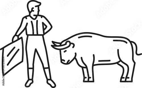 Corrida, man with bull, bullfighting show outline