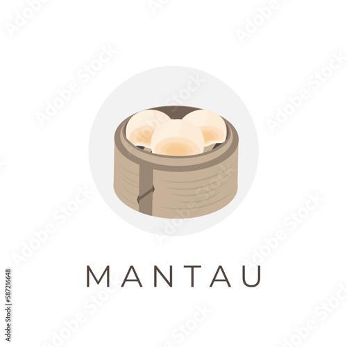Illustration of Dumpling Mantau Chinese Food in a Bamboo Steamer photo
