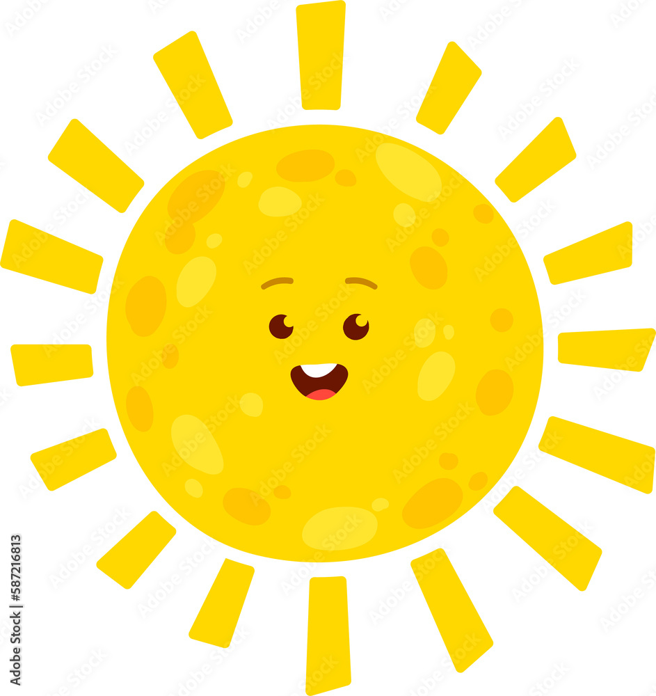 Fototapeta premium Cartoon sun character with happy smiling face