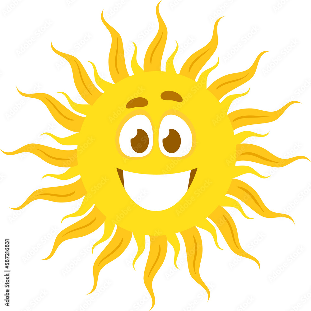 Cartoon funny sun character with fiery rays Cartoon funny sun character with fiery rays