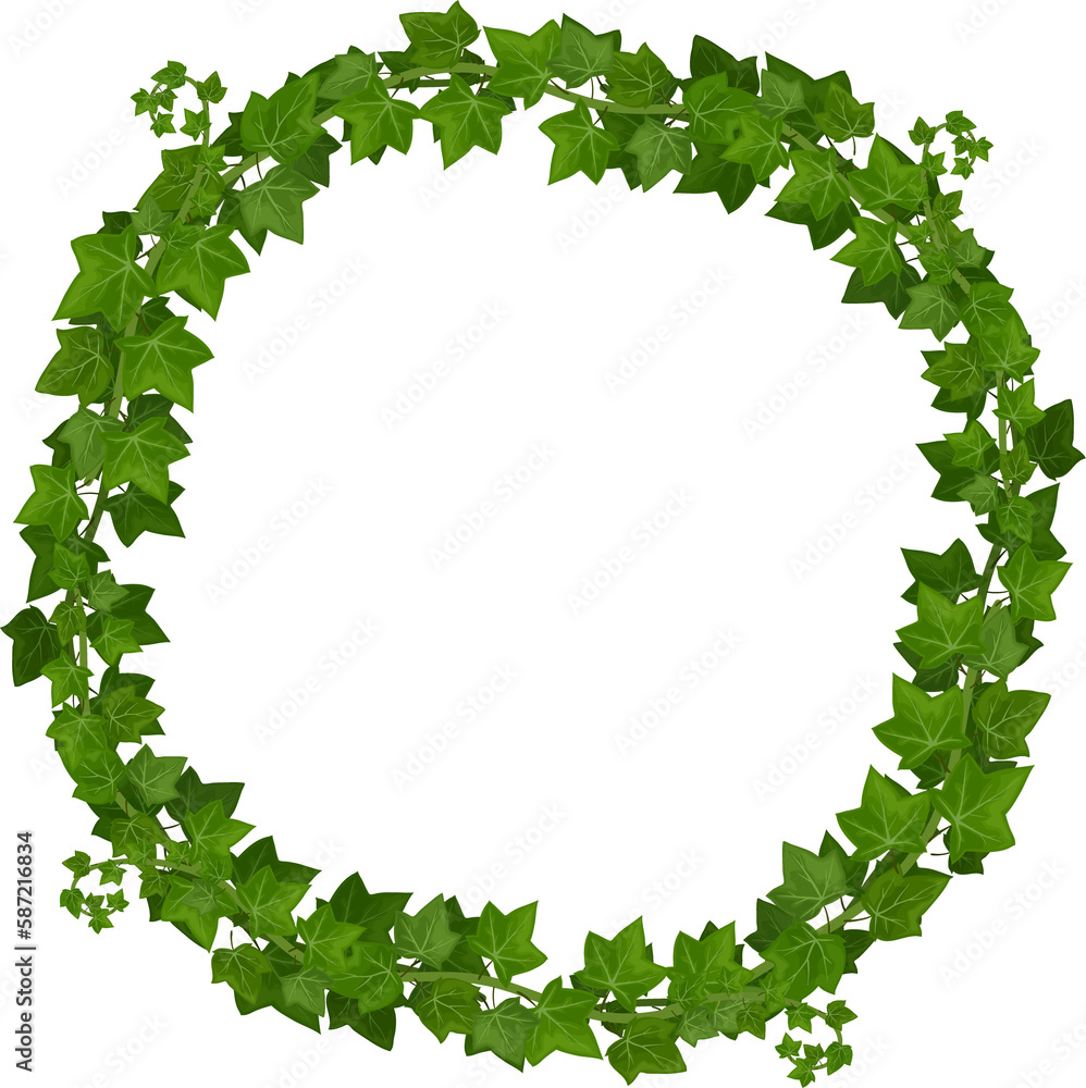 Round frame with ivy leaves, lianas and vines