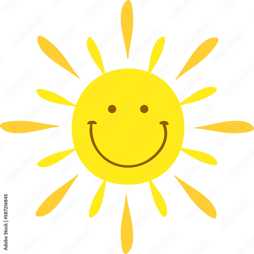 Cartoon cheerful and smiling sun character