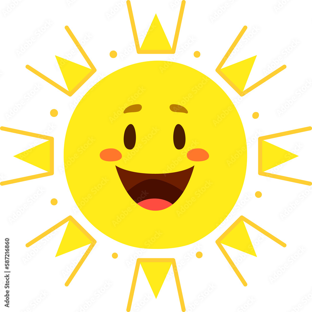 Cartoon laughing, smiling kid sun character