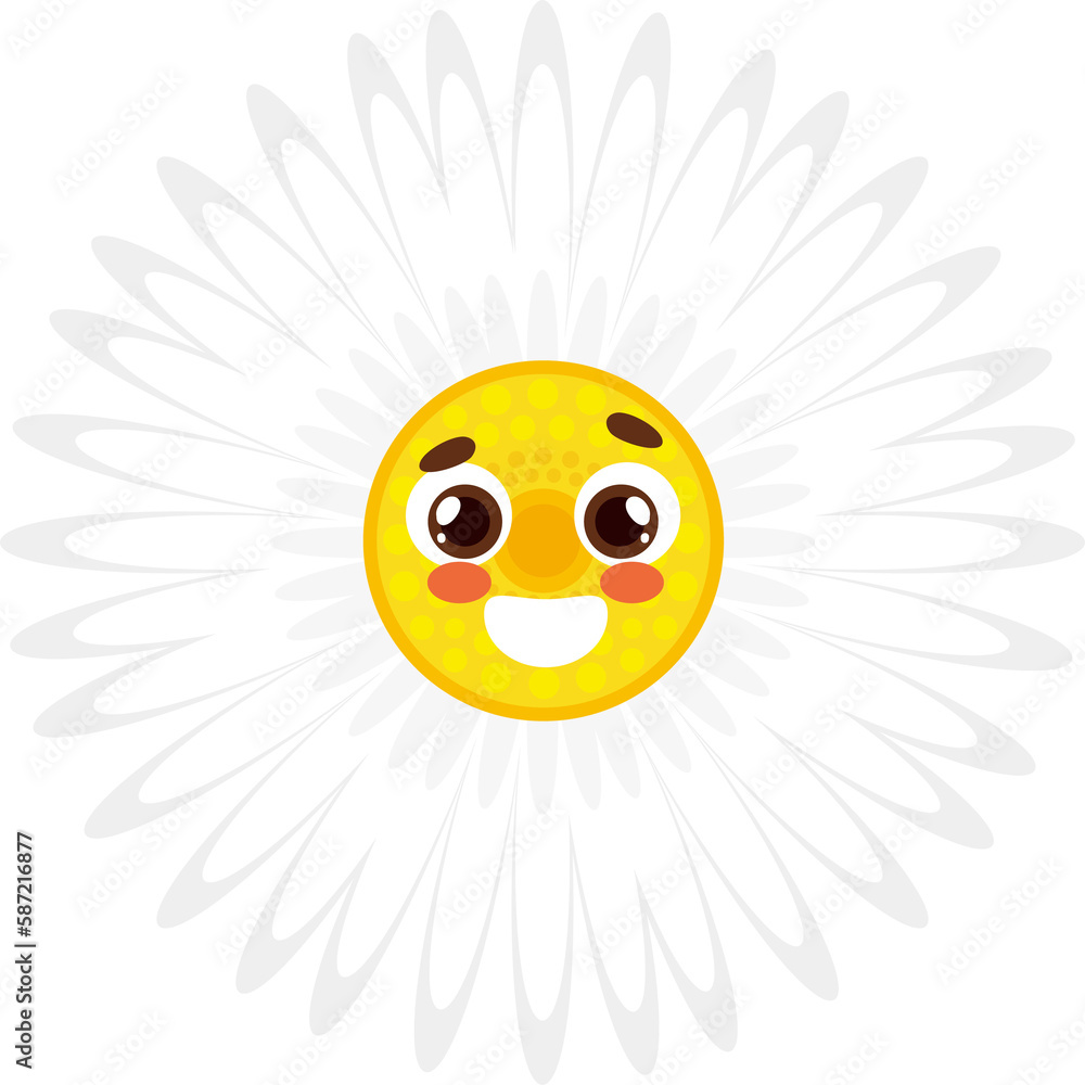 Cartoon chamomile flower smile, daisy camomile
