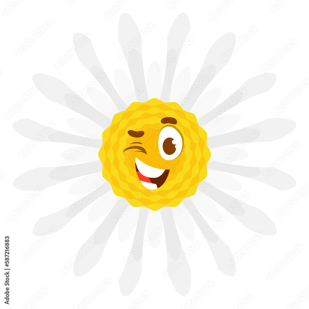 Cartoon chamomile character, cute smiling face Cartoon chamomile character, cute smiling face
