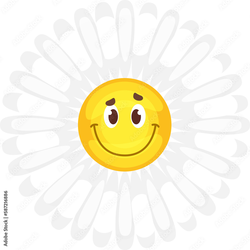 Cartoon chamomile flower character with cute smile