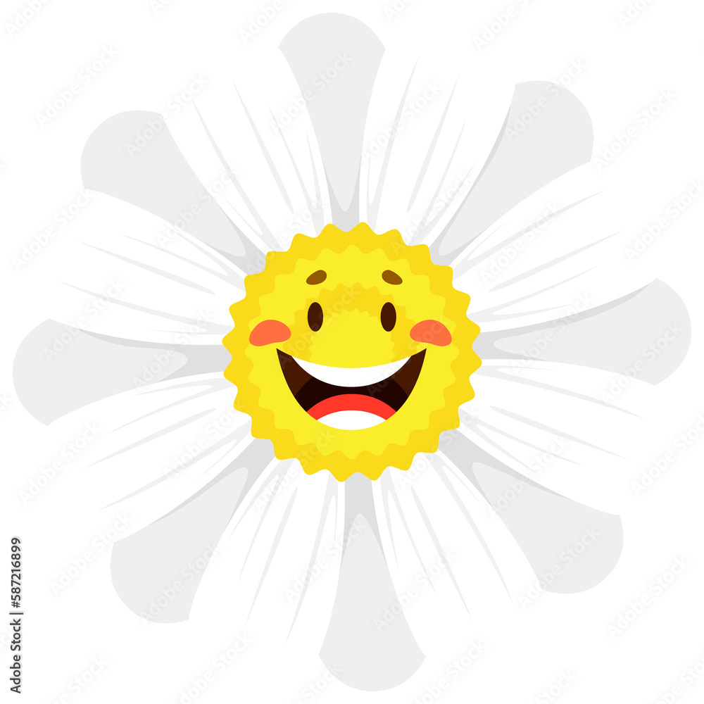 Cartoon cheerful chamomile flower character