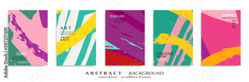 Abstract backgrouns set, grunge texture. Minimalistic art, brush strokes style. Design for card, brochure, banner idea, book cover, booklet print, flyer sheet a4. Collage page, web header template.