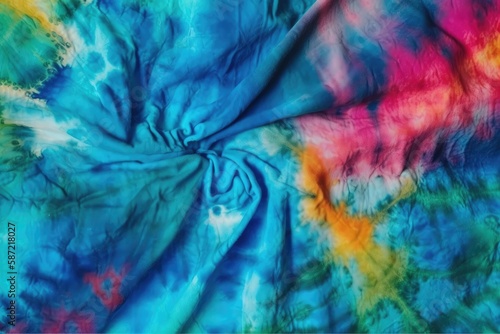 vibrant tie-dyed fabric in multiple colors and patterns. Generative AI