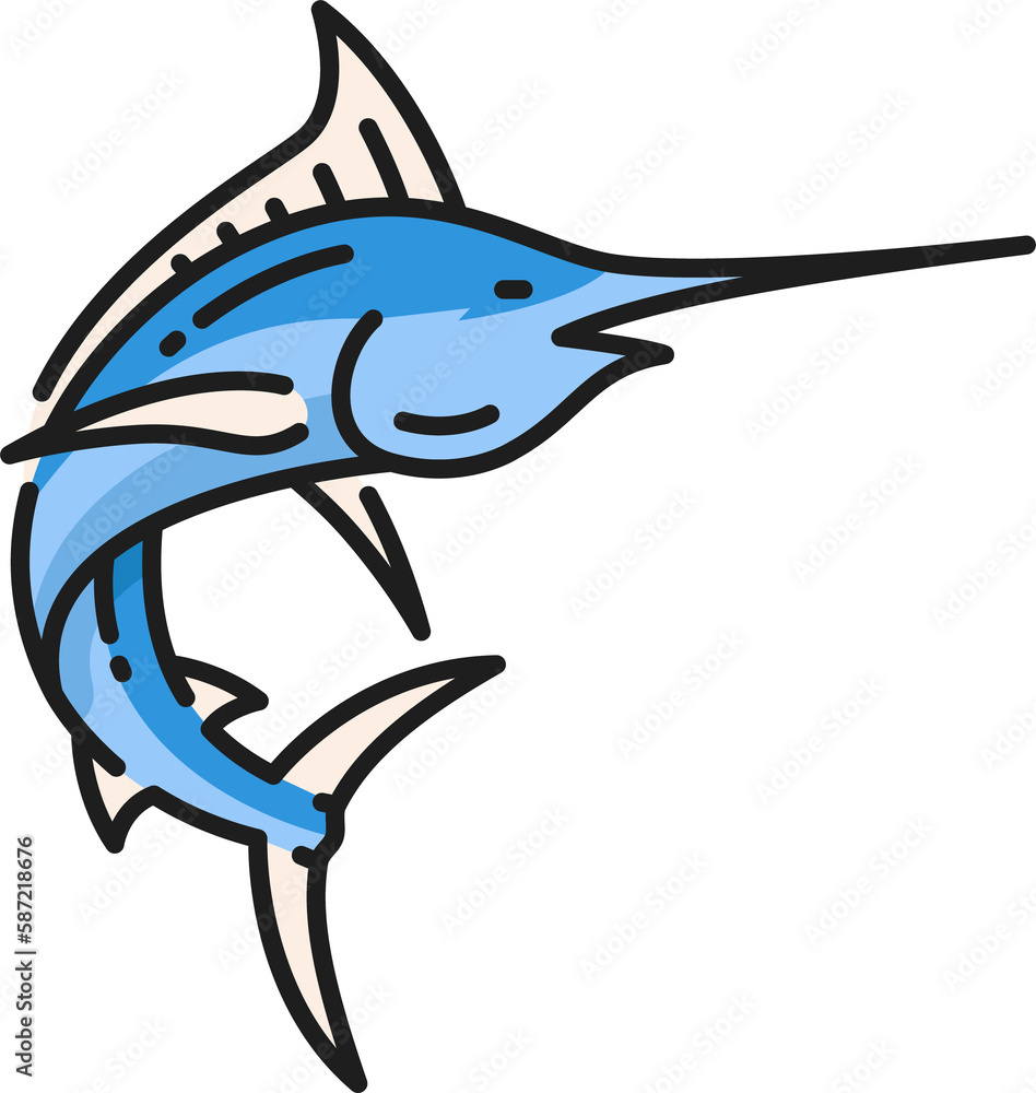 Marlin sroadbill fish sword like snout, swordfish Stock Illustration