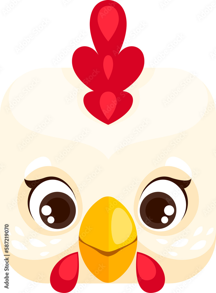Cartoon rooster kawaii square animal face, cock Cartoon rooster kawaii square animal face, cock