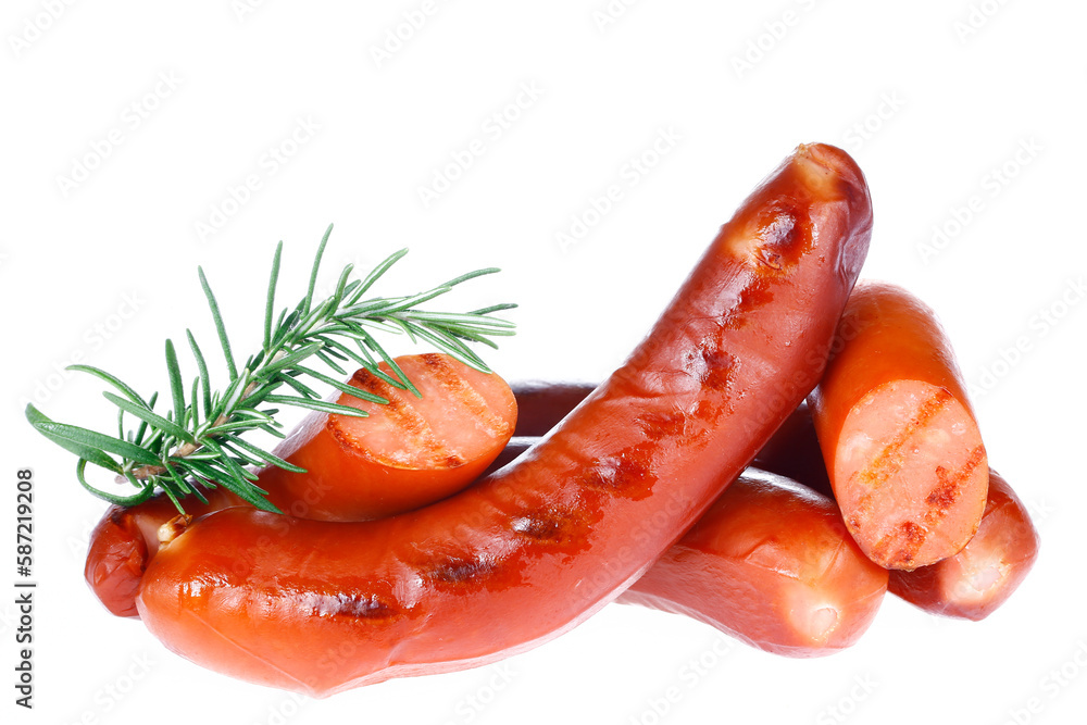 Sausages, isolated on a white background Sausages, isolated on a white background