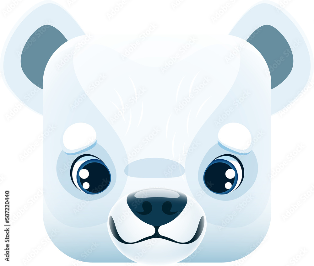 Cartoon white polar bear kawaii square animal face Cartoon white polar bear kawaii square animal face