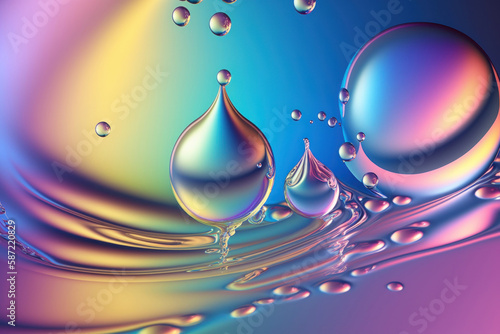 Abstract holographic texture with water drop, Generative AI