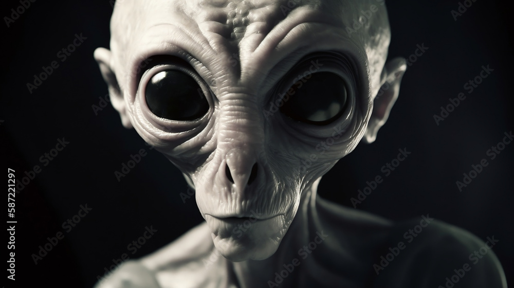 Humanoid alien sitting in a forest photographed. Generative AI. Humanoid alien sitting in a forest photographed. Generative AI.